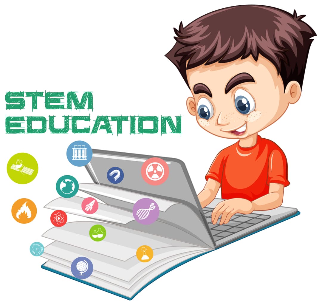 Happy kid learning programming